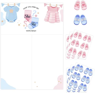 Imagen del producto de Kit de decoración para revelación de género, con 36 pegatinas para anunciar si es niño o niña, ideal para baby showers