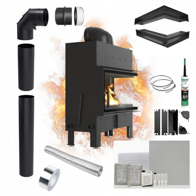 Immagine prodotto di Caminetto ad angolo KRATKI FLOKI M Right 10kW Ø200 Nero Kit di montaggio