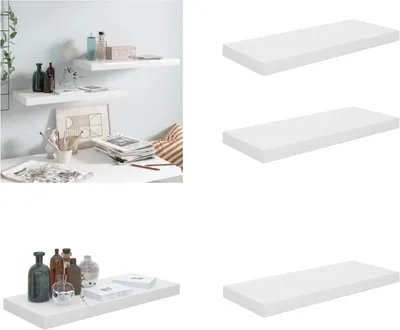 Produktbild von vidaXL Schweberegale 2 Stk. Hochglanz Weiß 60x23,5x3,8 cm MDF - Wandregal - Wandregale - Schwebendes Wandregal - Wandregal Schwebend