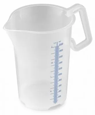 Obrázok produktu pre Odmerka, objem 2,0 l, konvexná stupnica, modrá rukoväť, šikmá, uzavretá, vyrobená z plastu