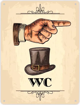 Produktbild von Vintage Herren WC Schild mit Hand nach rechts in beige Schild Blechschild