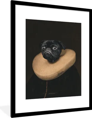 Produktbild von MuchoWow® Gerahmtes Poster Hund - Malerei - Alte Meister 60x80 cm - Poster mit Schwarzem Bilderrahmen Wandposter Rahmen Foto Bilder - Wohnzimmer - Dekorationen - Prämie