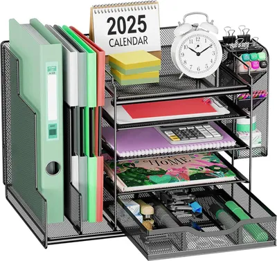 Produktbild von Schreibtisch Organizer ZubehörStiftehalter Bürobedarf Briefablage,Drahtgitter-Schreibtischorganisator fürBüro,Bürobedarf,Briefablage-Organizer,5Tier