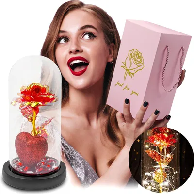 Immagine prodotto di Regalo rosa eterna in vetro lucido per lei fidanzata donna romantica