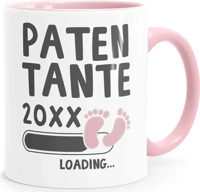 Produktbild von Kaffee-Tasse Patentante Jahreszahl loading Geschenk-Tasse für werdend Patentante Schwangerschaft Geburt Baby Tee-Tasse MoonWorks® rosa anpassbar
