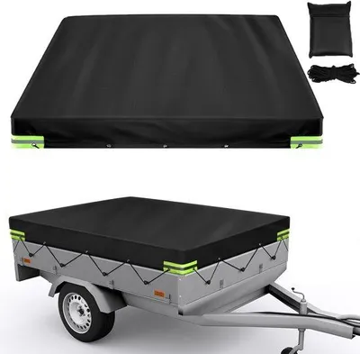 Immagine prodotto di Telo copri-carico impermeabile e resistente agli strappi Unyqoos®, dimensioni 210 x 114 x 10 cm – tessuto Oxford 420D, colore nero, bordo di 13 cm, angoli riflettenti, occhielli in alluminio