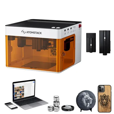 Produktbild von ATOMSTACK P1 Dual Laser Graviermaschine: 5W Blauer Diodenlaser+1W IR Infrarot, Mini und tragbar, 10000mm/min CoreXY Design, Play & Plug