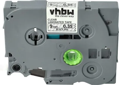 Produktbild von vhbw Schriftband-Kassette kompatibel mit Brother PT 2470, 2460, 2450, 2420PC, 2450DX, 2400E, 2430PC Etiketten-Drucker 8m x 9mm Schwarz auf Transparent