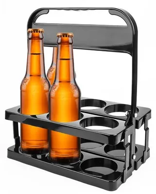 Productafbeelding van Ibenzoa® Opvouwbare flessenhouder voor 6 flessen – Polypropyleen drankhouder, 24 x 15,5 x 29,5 cm, geschikt voor flessen tot Ø 6,7 cm, inklapbaar met draaghandvat