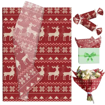 50 Blatt Geschenkpapier Rentier-Motiv, Seidenpapier, Bastelpapier