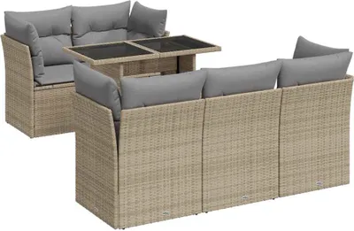 Produktbild von vidaXL 6-tlg. Garten-Sofagarnitur mit Kissen Beige Poly Rattan