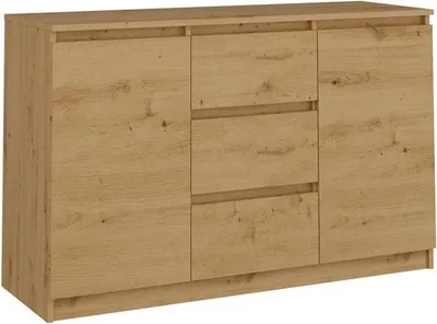 Produktbild von Moderne Kommode 2 Türen 3 Schubladen – Funktionales Design | Handwerkliche Eiche | 120x40x75cm