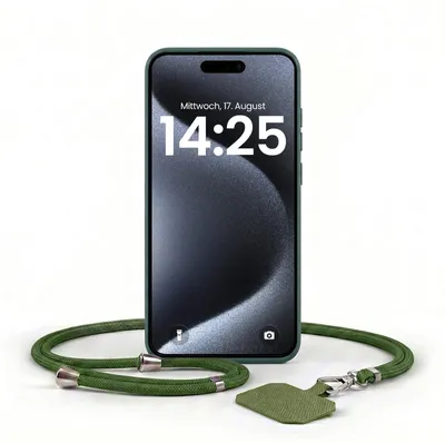 Produktbild von Handyhülle für Apple iPhone 15 Pro Max mit Handykette Band Kordel Hülle Case Schutzhülle Grün