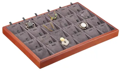 Image de Omgoods - Plateau de présentation en bois pour bijoux, avec 24 compartiments