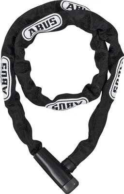 A black bicycle chain lock with the brand name 'ABUS' printed on it in white.