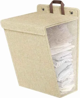 Imagen del producto de Cesta plegable para ropa de pared, grande (56x39x13 cm), color beige, tela Oxford, portátil, impermeable, perfecta para juguetes y ropa
