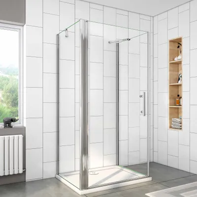 Produktbild von U-Duschwand BxTxH: 80x90x195cm Duschkabine Duschabtrennung Duschtür ESG-Sicherheitsglas mit Stabilisator