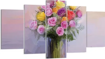 Produktbild von Bild auf Leinwand - Leinwandbild - 5 Teile - Blumen Vase Grafiken - 160x85cm - Wand Bild - Wanddeko - Wandbilder - Leinwanddruck - Bilder - Wanddekoration - Leinwand bilder - Wandbild - EA160x85-4207
