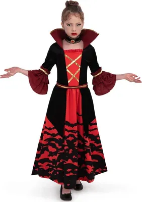 Obrázek produktu pro Dívčí upíří halloweenský kostým, strašidelné šaty se sametovým lemováním, Spooktacular Creations