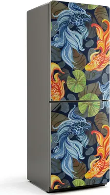 Produktbild von Muster mit Wassermotiven – Magnetische Kühlschrank Abdeckung – Dekorfolie magnetisch Küche – Kühlschrank Magnet Deko – selbstklebende Magnettafel – Magnetfolie für Kühlschranktür – 70x190 cm