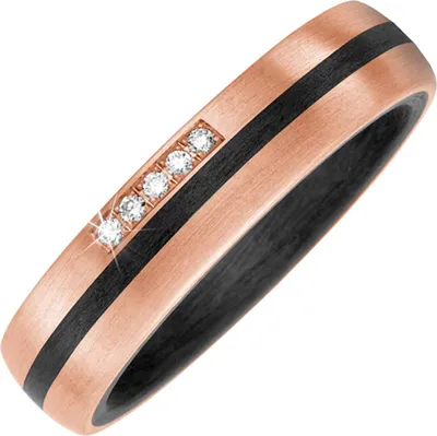 Produktbild von Gr. 60 Partner Ring Carbon mit 585 Gold Rotgold matt 5 Diamanten Brillanten Pertnerring