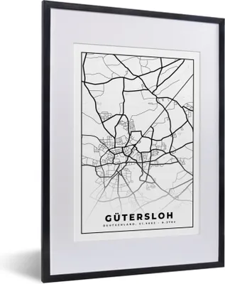 Produktbild von MuchoWow® Gerahmtes Poster Stadtplan - Gütersloh - Karte - Wegbeschreibung 30x40 cm - Poster mit Schwarzem Bilderrahmen Wandposter Rahmen Foto Bilder - Wandposter Schlafzimmer