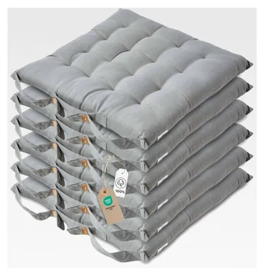 Produktbild von 6er Set Stuhlkissen 40x40 cm grau – Sitzkissen für Outdoor und Indoor mit Baumwollbezug, waschbare Sitzpolster und - für Esszimmer-, Küchen- und Gartenstühle