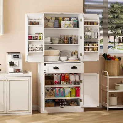 Produktbild von Küchenschrank Hochschrank Weiß 4 Türen 1 Schublade 80x40x182 cm
