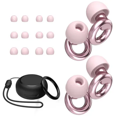 Produktbild von Ohrstöpsel zum Schlafen, 2 Paar, wiederverwendbar, Geräuschreduzierung, mit 8 Paar Spitzen und Etui, Rosa