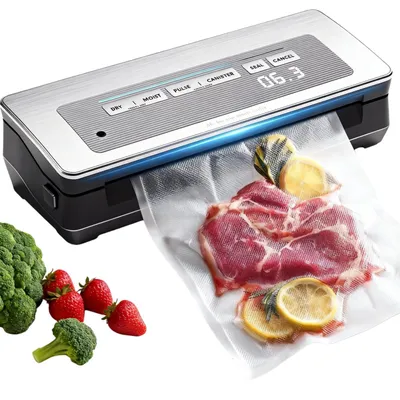 Produktbild von Zimilo Vakuumiergerät 90 kPa, 100 W, Erweiterte Heißsiegelung, Integrierter Cutter, Digitale Countdown-Anzeige, 2 Beutelrollen, Silber