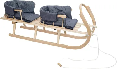 Image de Luge DUO en bois Luge en bois pour deux enfants avec deux dossiers Luge de Davos en bois avec une ceinture de sécurité XXL