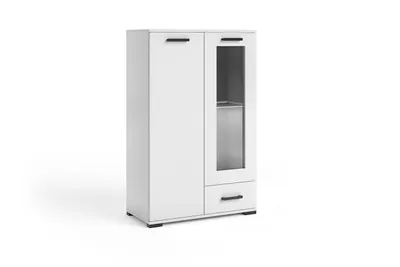 Produktbild von Kommode FINO IV mit Glastür, Schublade und Vitrinenfach, Hochschrank mit Stauraum, Moderne Vitrine für Wohnzimmer und Esszimmer, Weiß
