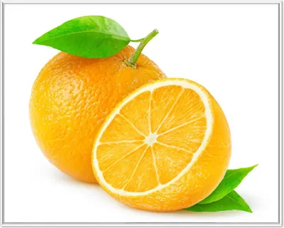 Produktbild von Wallario Wandbild Saftige Orangen vor weißem Hintergrund, Größe: 40,30 x 50,30 cm, Poster mit weißem Aluminiumrahmen