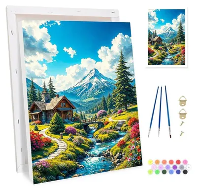 Zdjęcie produktu dla Zestaw do malowania po numerach z ramą dla dorosłych, obraz krajobrazowy na płótnie, format 20x30 cm, zestaw 4 sztuk