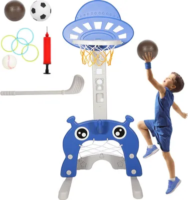 Produktbild von Lospitch Basketballkorb 4 in 1 Kinder Basketballständer Höhenverstellbar Basketballanlage Spielplatz Fußballtor Golf Wurfring