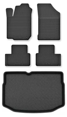 Image de Tapis en caoutchouc + bac de coffre pour Citroen C3 II 2009-2016 (avec roue de secours) – 5 pièces, noirs, semi-universel, adapté
