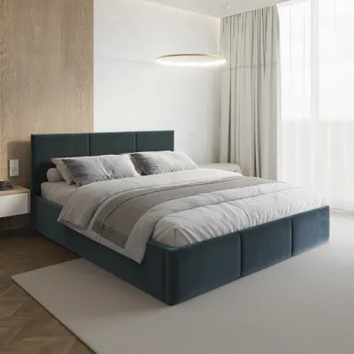 Produktbild von FDM Bett AMBER Paris 180x200 cm Polsterbett mit Lattenrost aus Metall Bettkasten Stauraumbett Samt dark blue