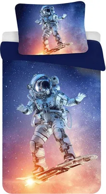 Immagine prodotto di Biancheria da letto per bambini astronauta stelle spaziali piumone 140 x 200 + cuscino 70 x 90 cm 100% poliestere