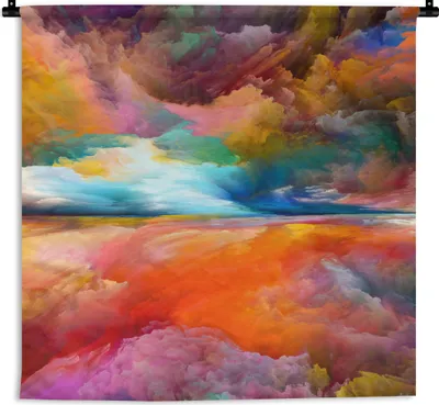 Produktbild von MuchoWow® Wandteppich Wandbehang Gemälde - Ölgemälde - Abstrakt - Wolken 150x150 cm Tapisserie Dekoration Wandtuch - Wohnaccessoires - Modernes