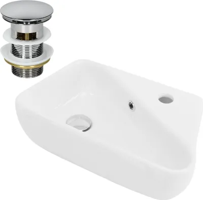 Obrázek produktu pro LuxeBath umyvadlo Umyvadlo na desku Angular, 45x27x13 cm, bílé, keramika, otvor pro baterii vpravo, včetně odtokové soupravy s přepadem