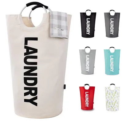 Image de Grand panier à linge de 125 litres, pliable, étanche, avec poignées rembourrées, de couleur beige