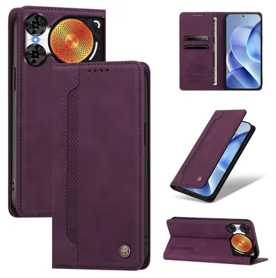 Image de Étui pour téléphone ZTE Nubia Music 2, en cuir synthétique, type portefeuille rabattable, avec compartiments pour cartes et support intégré, couleur violet