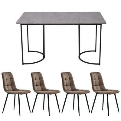Produktbild von Flieks Essgruppe Esstisch mit 4 Esszimmerstuhl, Sitzgruppe Küchentischset 5tlg., Küchentisch mit 4 Esszimmerstuhl, Stuhl mit Samtbezug, Braun Grau