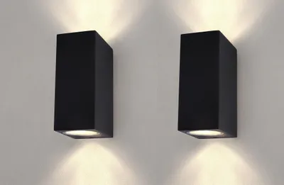 Produktbild von Ledvion - 2er Set, LED Wandlampe, 220-240V, IP54, 35W, Aluminium, GU10 Fassung, Schwarz, LED lampe, Wandleuchte, Innen, Aussen, Würfel, Dimmbar