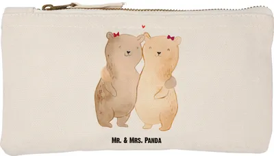 Produktbild von Mr. & Mrs. Panda kosmetiktäschchen Bären Schwestern Größe S Klein - Weiß - Geschenk, Zwillinge, Kosmetiktasche, Bruder, Kulturbeutel, Schlamper, Freundinnen, Stoffbeutel