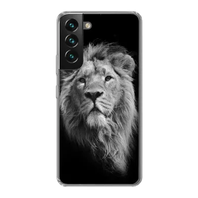 Produktbild von MuchoWow® Handyhülle Schutzhülle Hülle für Samsung Galaxy S22 Asiatischer Löwe vor schwarzem Hintergrund in Schwarz und Weiß Silikon Softcase Handy Hülle - Mobiltelefonhülle