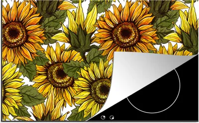 Obrázek produktu pro KitchenYeah® Kryt na sporák slunečnice - vintage - design, 85x52cm, dekorace do kuchyně, keramický kryt na sporák, krycí deska na varnou desku