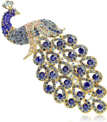 Produktbild von Brosche – Saphirkristall-Pfauenbrosche – 3,7 × 8,3 cm – Broschen – Elegant und vielseitig – Tierförmige Corsage – Mantelaccessoire – Blau