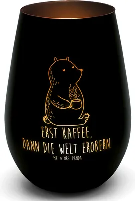 Produktbild von Mr. & Mrs. Panda Laterne Bär Kaffee - Schwarz - Geschenk, Windlicht Glas, Kerzenhalter, Kerzenglas, Coffee, Teddy, Guten Morgen, Motivation, Bären, Teelichthalter