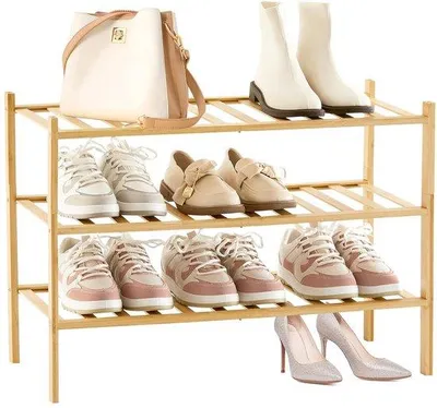 Produktbild von Bamboe-Schuhschrank mit 3 Ebenen, Raumsparend, Holz